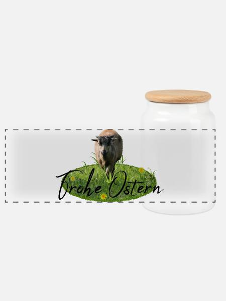 Frohe Ostern Lamm - Panorama Keksdose mit Holzdeckel - Weiß