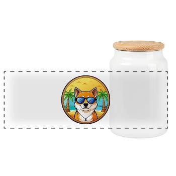 Shih Poo Hunderasse Cartoon Sonnenbrille Strand - Panorama Keksdose mit Holzdeckel - Weiß - Vorne