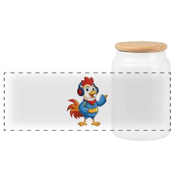 Coq Drôle Dessin Animé Personnage Casque Musique - Boîte à biscuits avec couvercle en bois - blanc - Devant