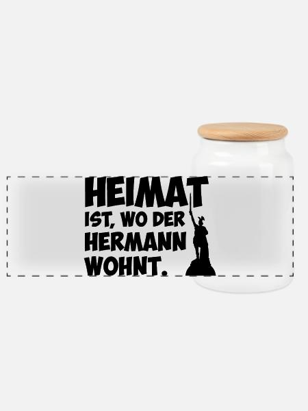 Heimat ist, wo der Hermann wohnt. - Panorama Keksdose mit Holzdeckel - Weiß