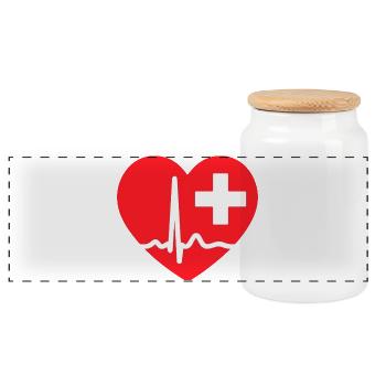 Herzschlag-EKG-Linie Medizinischer Pulswellen-Ikon-Vektor - Panorama Keksdose mit Holzdeckel - Weiß - Vorne
