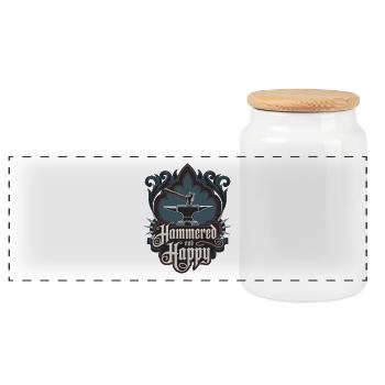 Hammered And Happy - Panoramic Cookie Jar with Wooden Lid - white - Front