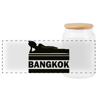 Bangkok Buddha Thailand Temple Wat Pho Souvenir TH - Panoramic Cookie Jar with Wooden Lid - white - Front
