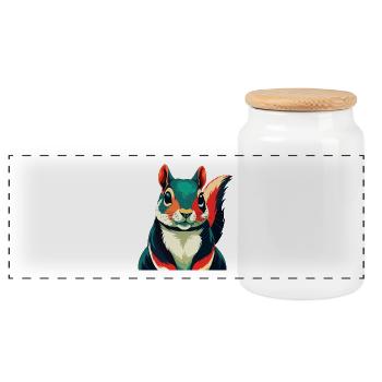 Squirrel Cartoon Character Colorful Pet Animal - Panoramic Cookie Jar with Wooden Lid - white - Front