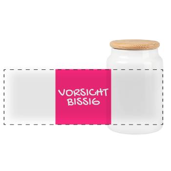 Vorsicht Bissig Mundschutz Nasenschutz - Panorama Keksdose mit Holzdeckel - Weiß - Vorne