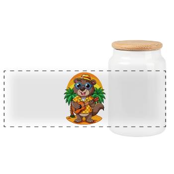 Lustige Biber Cartoon Sommer Strand Sonnenbrille - Panorama Keksdose mit Holzdeckel - Weiß - Vorne