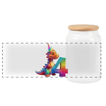 DINO 4 YEARS DINOSAUR 4TH BIRTHDAY - Panoramic Cookie Jar with Wooden Lid - white - Front