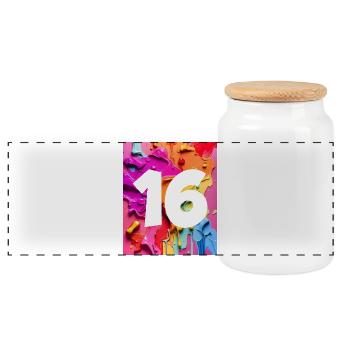 NO. 16 NUMBER 16 COLORFUL 16TH BIRTHDAY - Panoramic Cookie Jar with Wooden Lid - white - Front