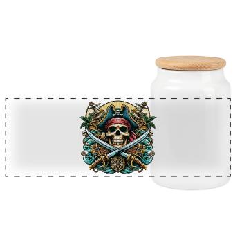 Pirate Logo - Panoramic Cookie Jar with Wooden Lid - white - Front