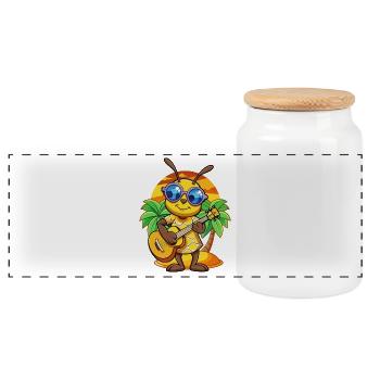 Lustige Biene Cartoon Sommer Strand Sonnenbrille Gitarre - Panorama Keksdose mit Holzdeckel - Weiß - Vorne