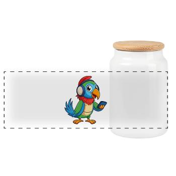 Perroquet Drôle Dessin Animé Personnage Casque Musique - Boîte à biscuits avec couvercle en bois - blanc - Devant