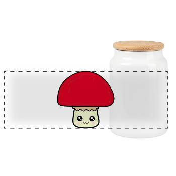 Kawaii Mushroom Kawaii Chibi Kawaii food - Panoramic Cookie Jar with Wooden Lid - white - Front
