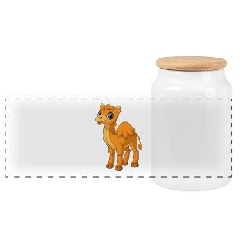 Kamel Niedliche Maskottchen Zeichentrickfigur Kawaii - Panorama Keksdose mit Holzdeckel - Weiß - Vorne