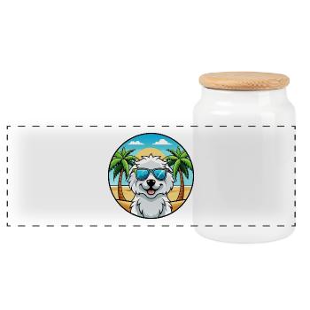 Kuvasz Ungarische Hunderasse Cartoon Sonnenbrille Strand - Panorama Keksdose mit Holzdeckel - Weiß - Vorne