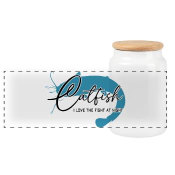 Poisson-chat, poisson-chat, pêche sportive, monstre de rivière - Boîte à biscuits avec couvercle en bois - blanc - Devant