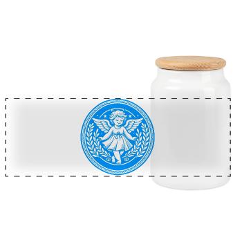 Guardian Angel Logo - Panoramic Cookie Jar with Wooden Lid - white - Front