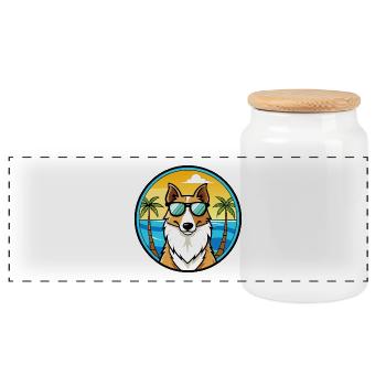 Smooth Collie Chien Race Dessin Animé Lunettes de Soleil Plage - Boîte à biscuits avec couvercle en bois - blanc - Devant