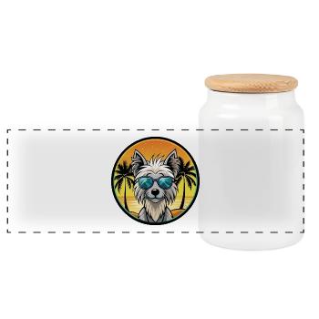 Chinese Crested Dog Breed Cartoon Sunglasses Beach - Panoramic Cookie Jar with Wooden Lid - white - Front