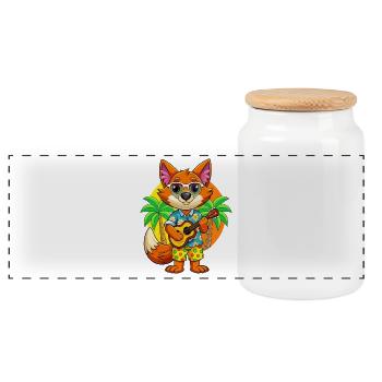 Lustige Fuchs Cartoon Sommer Strand Sonnenbrille Gitarre - Panorama Keksdose mit Holzdeckel - Weiß - Vorne