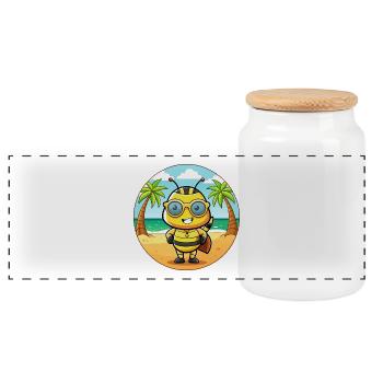 Biene Lustige Cartoon Sommer Strand Sonnenbrille - Panorama Keksdose mit Holzdeckel - Weiß - Vorne