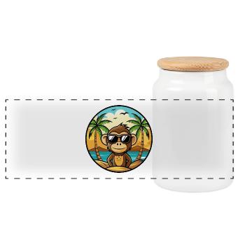 Singe Drôle Dessin Animé Plage D’été Lunettes De Soleil Cool - Boîte à biscuits avec couvercle en bois - blanc - Devant