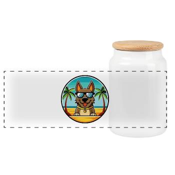 Deutsche Bracke Hunderasse Cartoon Sonnenbrille Strand - Panorama Keksdose mit Holzdeckel - Weiß - Vorne