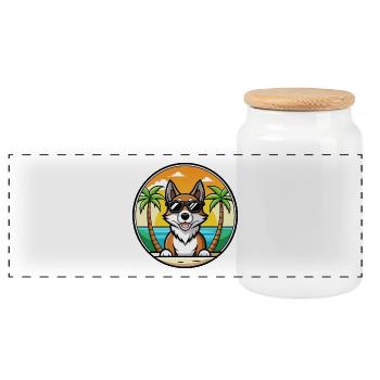 American Foxhound Dog Breed Cartoon Sunglass Beach - Panoramic Cookie Jar with Wooden Lid - white - Front