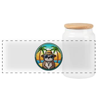 Faultier Lustige Cartoon Sommer Strand Sonnenbrille Cool - Panorama Keksdose mit Holzdeckel - Weiß - Vorne