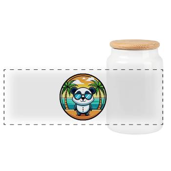 Panda Lustige Cartoon Sommer Strand Sonnenbrille Cool - Panorama Keksdose mit Holzdeckel - Weiß - Vorne