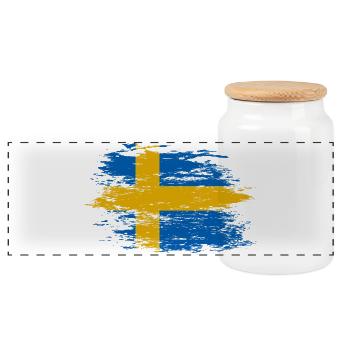 Sweden flag used - Panoramic Cookie Jar with Wooden Lid - white - Front