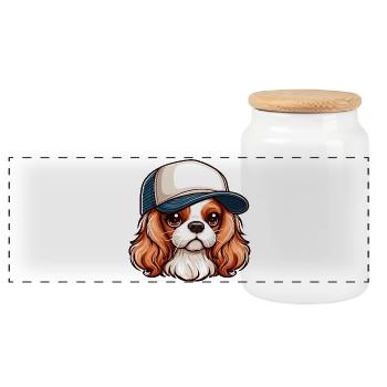 Cavalier King Charles Hund Hund - Mütze - Panorama Keksdose mit Holzdeckel - Weiß - Vorne