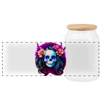 Dame du Crâne Mystique aux Fleurs – Néon Gothique - Boîte à biscuits avec couvercle en bois - blanc - Devant