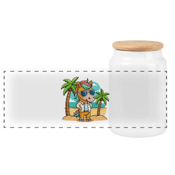 Pferd Lustige Cartoon Sommer Strand Sonnenbrille - Panorama Keksdose mit Holzdeckel - Weiß - Vorne