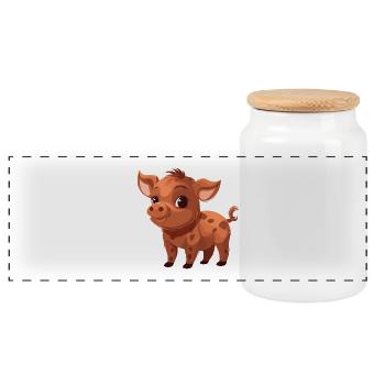 eber niedlich glücklich kawaii cartoon clipart tier - Panorama Keksdose mit Holzdeckel - Weiß - Vorne