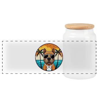 Staffordshire Bullterrier Hunderasse Cartoon Beach - Panorama Keksdose mit Holzdeckel - Weiß - Vorne