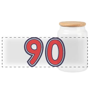 90. 90 JAHRE. 90-JÄHRIGES JUBILÄUM. 90-JÄHRIGES JUBILÄUM. - Panorama Keksdose mit Holzdeckel - Weiß - Vorne