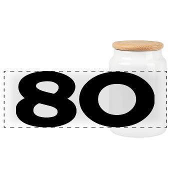 80. 80 JAHRE. 80-JÄHRIGES JUBILÄUM. 80. GEBURTSTAG. - Panorama Keksdose mit Holzdeckel - Weiß - Vorne