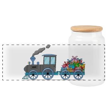 Train pour enfants avec remorque grise - Boîte à biscuits avec couvercle en bois - blanc - Devant