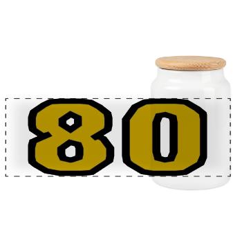 80. 80 JAHRE. 80-JÄHRIGES JUBILÄUM. 80. GEBURTSTAG. - Panorama Keksdose mit Holzdeckel - Weiß - Vorne