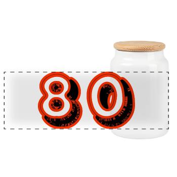 80. 80 JAHRE. 80-JÄHRIGES JUBILÄUM. 80. GEBURTSTAG. - Panorama Keksdose mit Holzdeckel - Weiß - Vorne