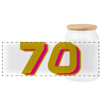 70. 70 JAHRE. 70-JÄHRIGES JUBILÄUM. 70-JÄHRIGES JUBILÄUM. - Panorama Keksdose mit Holzdeckel - Weiß - Vorne