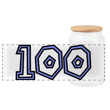 100. 100 YEARS. 100th ANNIVERSARY. 100 BIRTHDAY - Panoramic Cookie Jar with Wooden Lid - white - Front