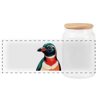 Pinguin Cartoon Figur Buntes Haustier Tier - Panorama Keksdose mit Holzdeckel - Weiß - Vorne
