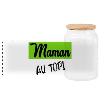 MOM - Panoramic Cookie Jar with Wooden Lid - white - Front