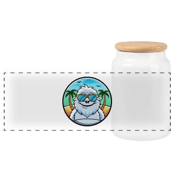 Yeti Lustige Cartoon Sommer Strand Sonnenbrille Aufkleber - Panorama Keksdose mit Holzdeckel - Weiß - Vorne