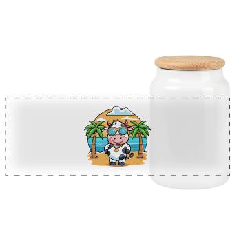 Kuh Lustige Cartoon Sommer Strand Sonnenbrille - Panorama Keksdose mit Holzdeckel - Weiß - Vorne