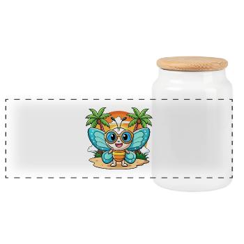 Schmetterling Lustige Cartoon Sommer Strand Sonnenbrille - Panorama Keksdose mit Holzdeckel - Weiß - Vorne