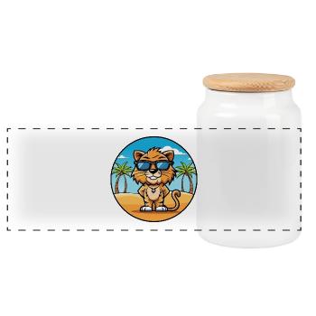 Liger Hybrid Löwe Tiger Katzenrasse Cartoon Strand - Panorama Keksdose mit Holzdeckel - Weiß - Vorne