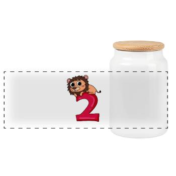 2 Geburtstag Löwe - 2 Jahre alt Geschenk - Panorama Keksdose mit Holzdeckel - Weiß - Vorne