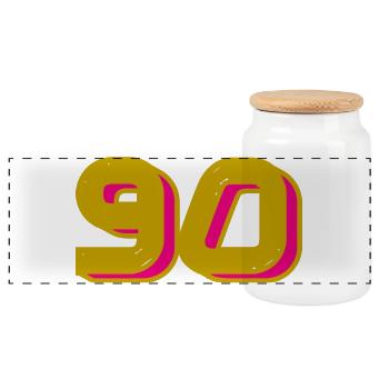 90. 90 JAHRE. 90-JÄHRIGES JUBILÄUM. 90-JÄHRIGES JUBILÄUM. - Panorama Keksdose mit Holzdeckel - Weiß - Vorne